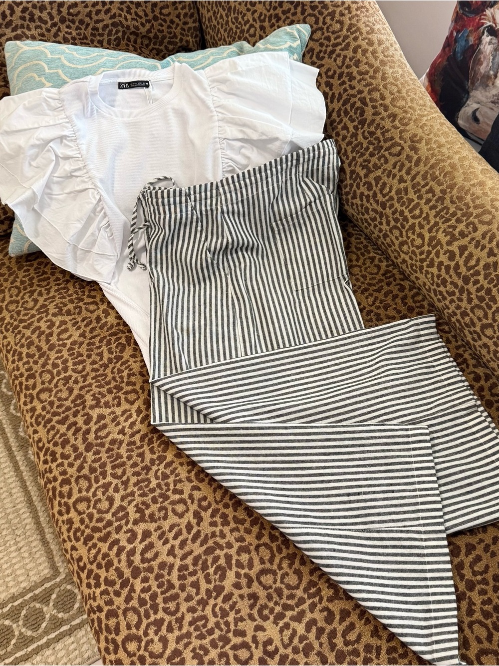 EUC Just Cause Cropped Wide Leg Striped Drawstring Cotton Blend Pants-S